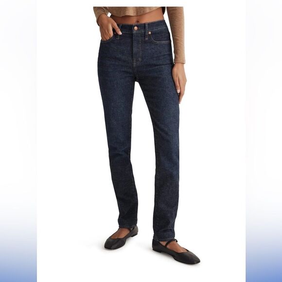 LANDS END Dark Wash Mid Rise Curvy‎ Skinny Jeans Size 8 Petite - Picture 1 of 10